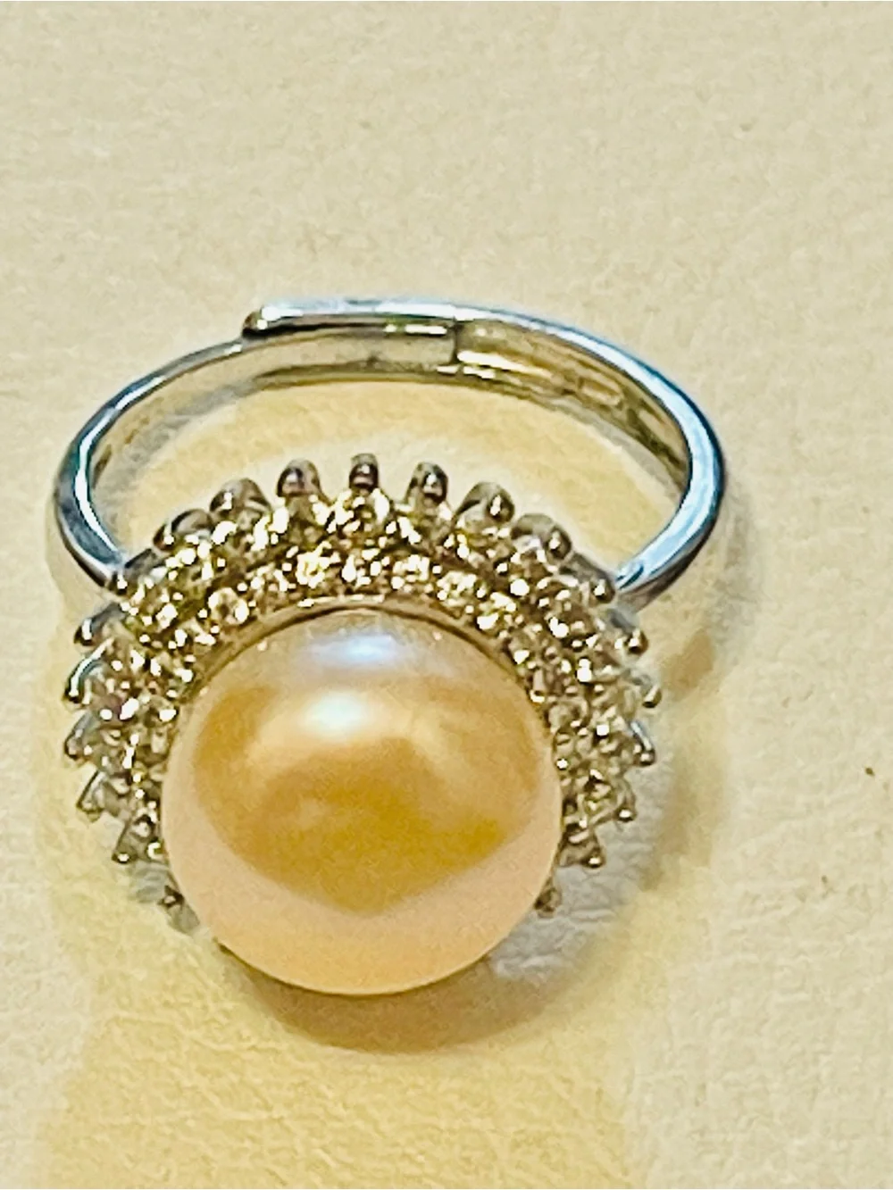 Natural South Sea Cream Pearl Flower Shape Halo Cubic Zirconia Silver Plate 8-10